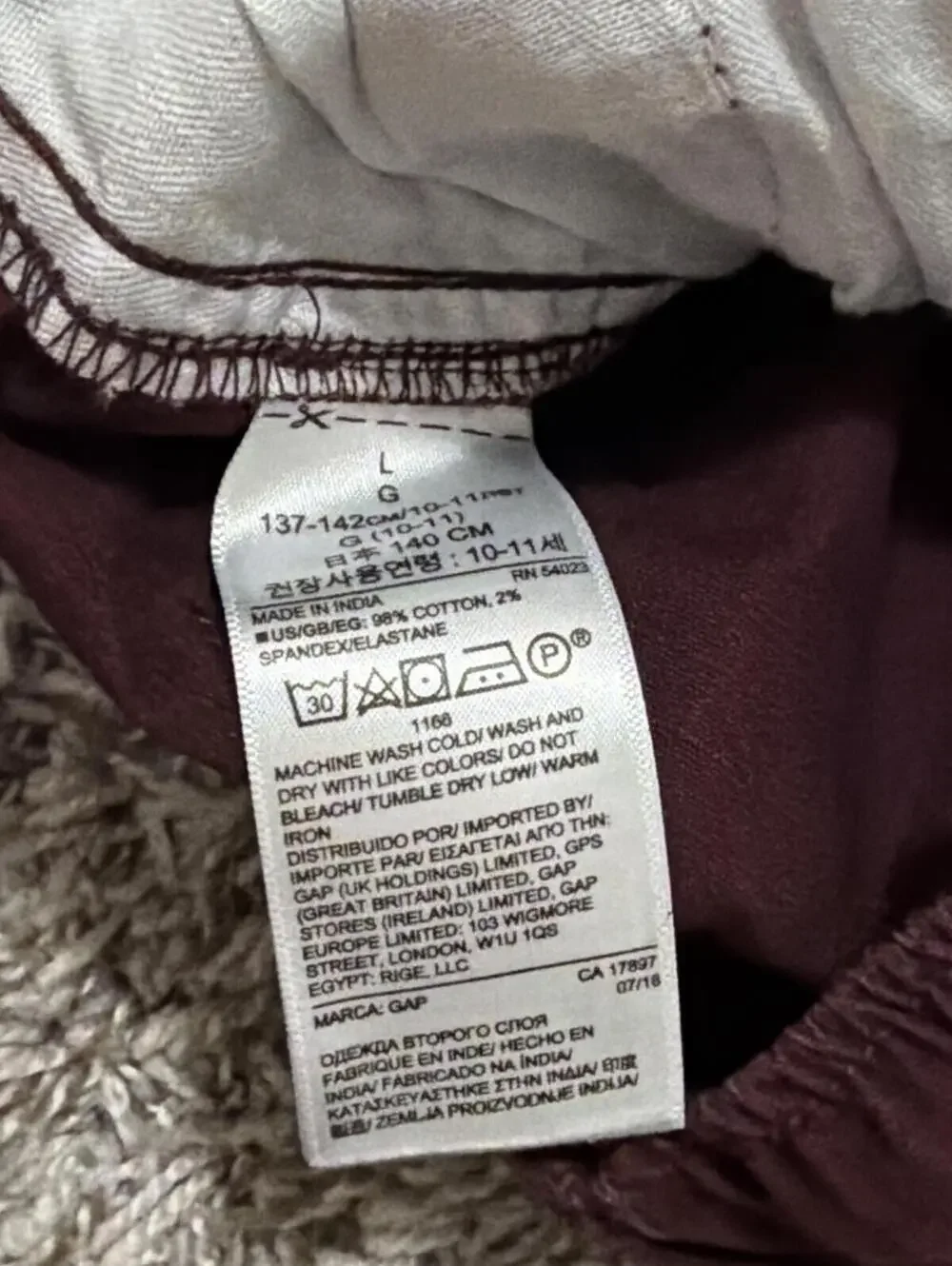 GAP Kids Burgundy Cargo Pants L